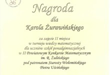 konkurs matematyczny II miejsce
